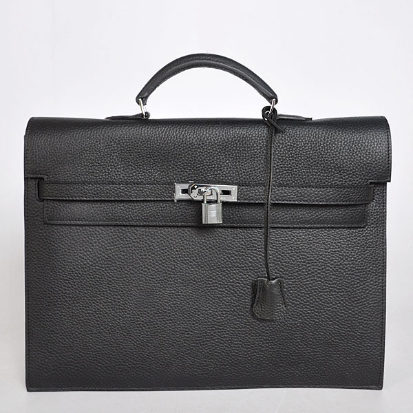 168BB Hermes Kelly borsa della cartella di cuoio clemence in Black